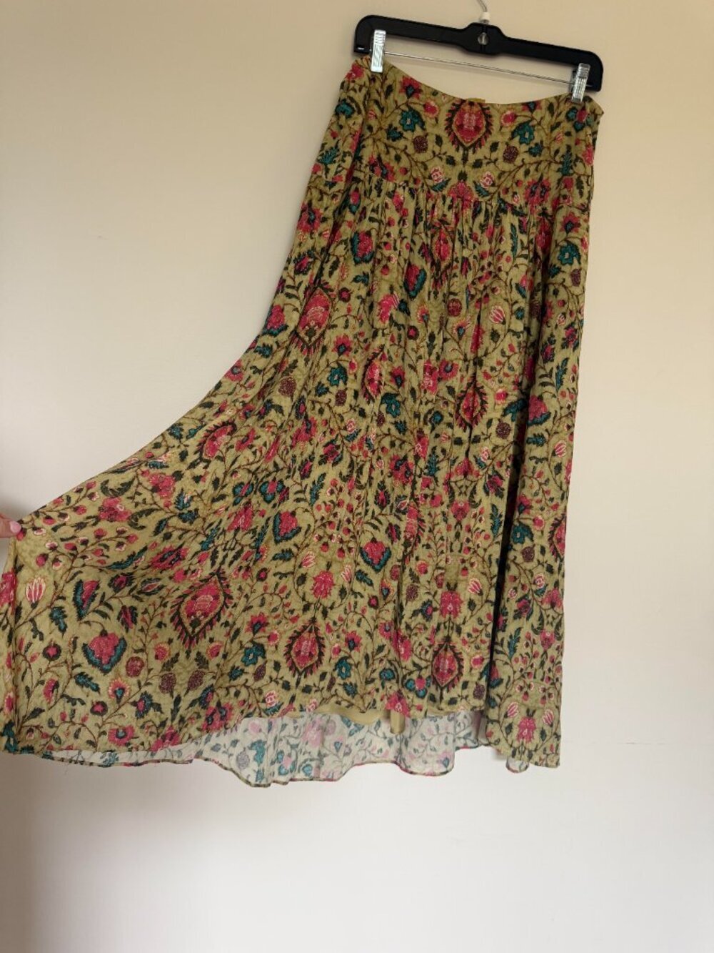 Peruvian Connection Jaipur Floral Maxi-Skirt Boho Chic Cottagecore Green - 10 - Picture 3 of 9